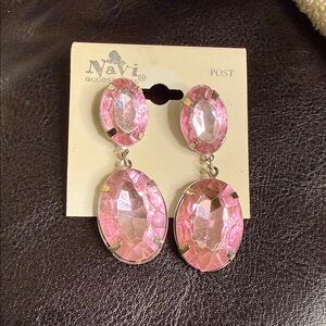 Pink Oval Crystal Drop Earrings by
